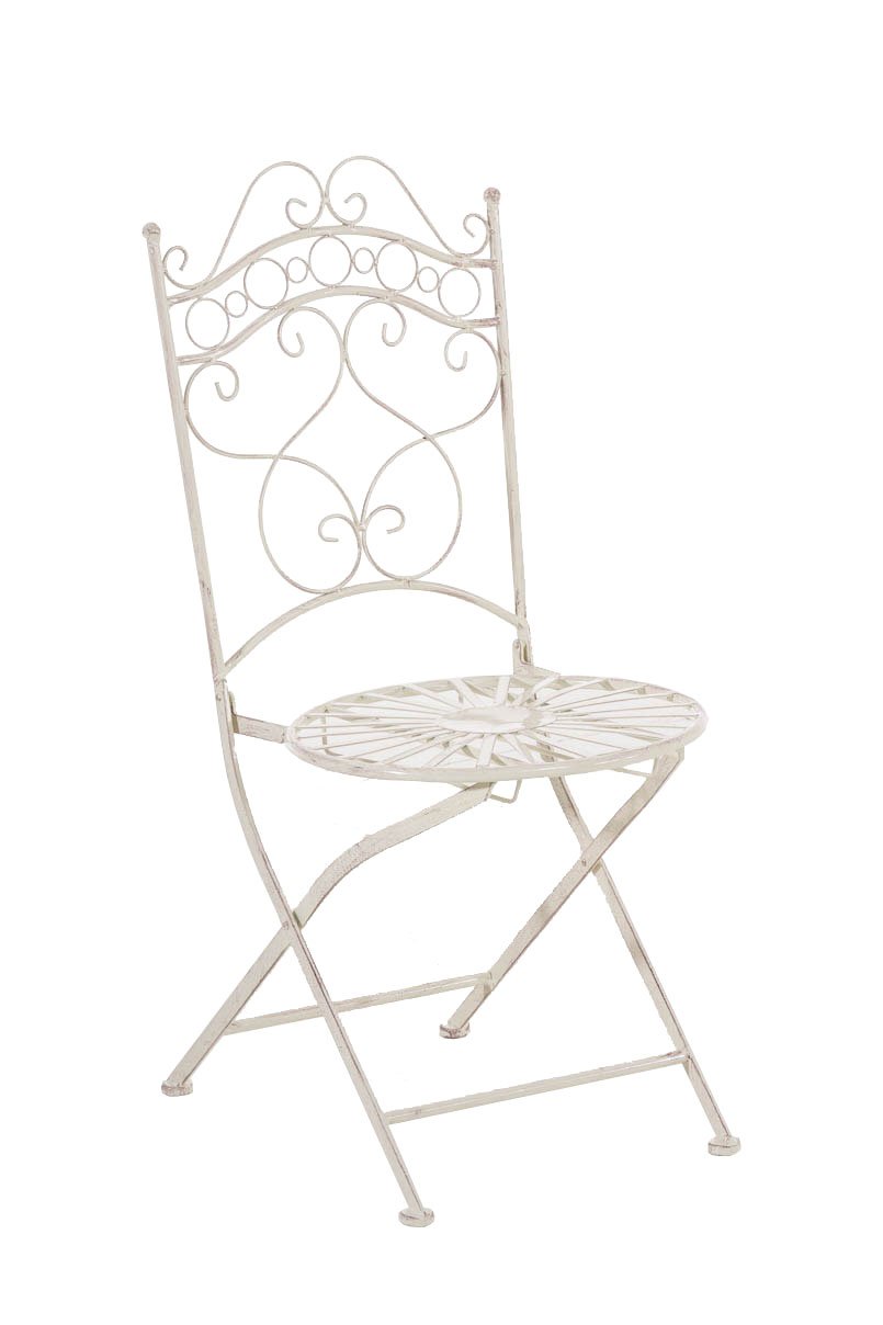 Chaise de jardin en fer forgé CLP Indra, siège robuste en métal crème antique