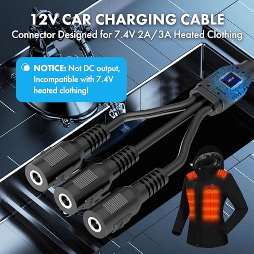 7.4V 2A/3A Heated Jacket Vest Wire Connection Cables Cigarette Lighter Plug with 12-24 Volt Male Cigar Plug for Heated Apparel, Link Outdoor Mobile Power and Allowing for Near Endless Warmth(4.92ft)3