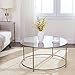VASAGLE Round Coffee Table, 35.4-Inch Dia. Glass Table with Golden Steel Frame, Living Room Table, Robust Tempered Glass, Stable, Gold ULGT21G