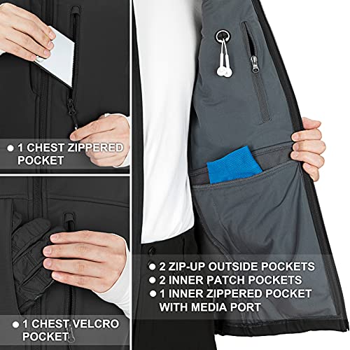 33,000ft Weste Herren Outdoor Wasserdichte Softshell Ärmellose Jacke Bodywarmer Fleece Weste Full Zipp Softshellweste Schwarz L