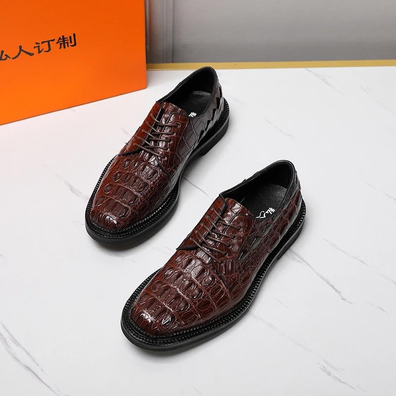 Authentic Exotic Crocodile Skin Men's Casual Brown Dress Shoes Genuine Alligator Leather Male Lace-up Rround Toe Derby Shoes3