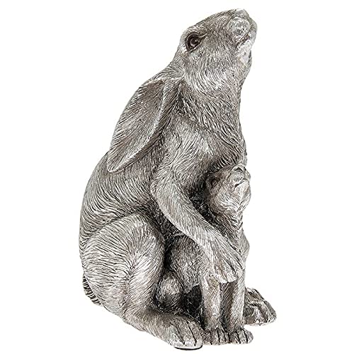 Hometime Reflections Decorative Ornament Figure Silver Hare and Baby,110 x 70 x 65mm