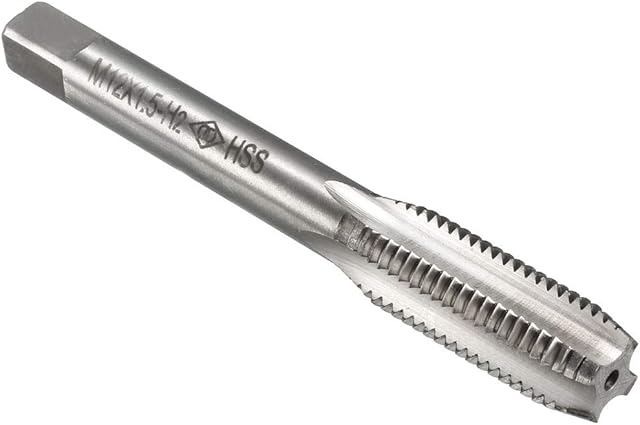 sourcing map Metric Machine Tap M12 x 1.5mm H2 High Speed Steel 4 Straight Flutes Screw Tapping Threading Machinist Repair DIY Tool