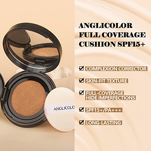 Anglicolor Cushion Foundation Full Coverage Moisturizing Concealer Natural Makeup ,Long-Lasting Coverage Of Blemishes, Makeup Base Primer,Matte Finish For Sensitive Skin Types,0.25Fl.oz (#02 Natrual Nude) #TOP1