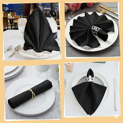 Servilletas de tela negras cuadradas set x6 51x51 cm poliéster miniatura 6
