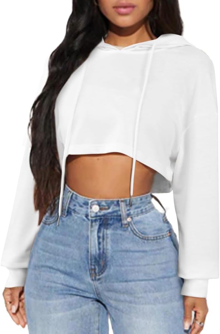 LovelyWholesale Women Cropped Hoodie Cute Long Sleeve Pullover Sweatshirts - Image 2