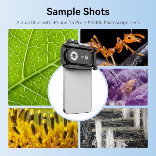 Image of APEXEL 300X Phone Microscope Lens, Phone Camera Micro Lens with Universal Clip /LED Light /CPL, Mini Pocket Microscope, Phone Lens Attachment Fit for iPhone 17 /16 /15 /14 /13, Samsung, and Most Smartphone