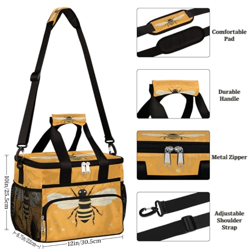 Yellow Bee Insulated Picnic Backpack Lunch Box for Women Men Picnic Basket Tote Lunch Bag Picnic Bag Portable Lunch Bags for Picnic, Beach, Work, Trip,Office, Camp Bee