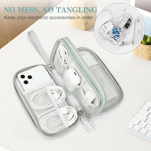 Image of FYY Electronic Organizer, Travel Cable Organizer Bag Pouch Electronic Accessories Carry Case Portable Waterproof Double Layers All-in-One Storage Bag for Cable, Charger, Phone, Earphone, Mint Green