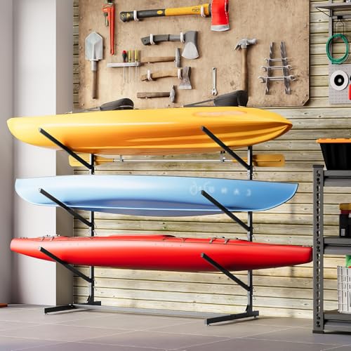 Image of LCAOPC Kayak Storage Rack, Freestanding Kayak Stand for Garage, Heavy Duty Indoor Outdoor Storage Rack for Kayaks, Canoes, Surfboard & Paddleboard, Black