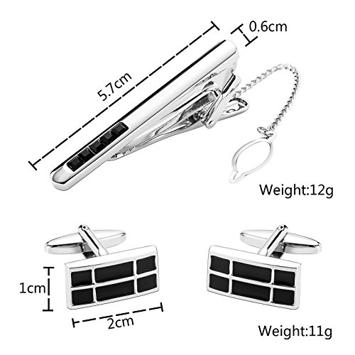 Beydodo Alfiler stropdas voor heren zilver zwart naalden en manchetknopen rechthoekig vierkant zwart - Image 3