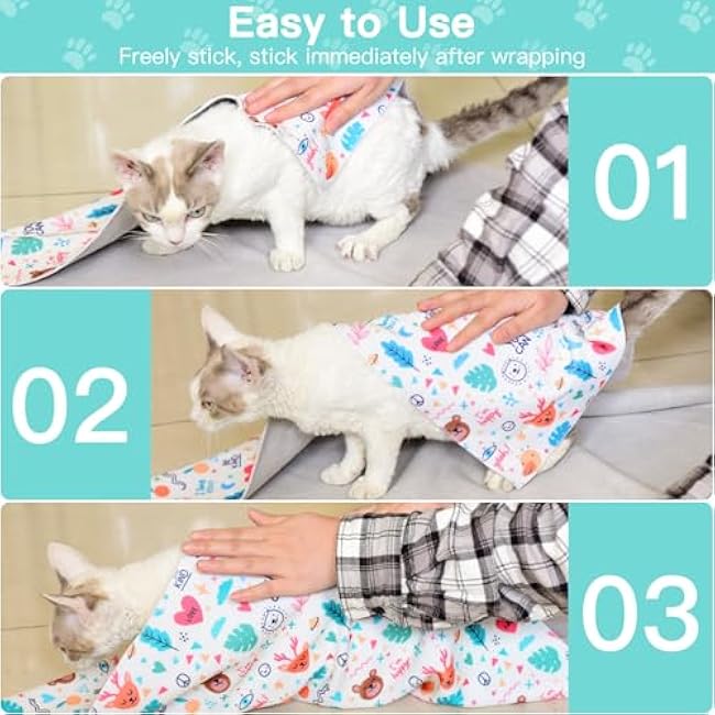 27.6 Cat Grooming Wrap, Cat Wrap for Cutting Nails, Self-Adherent Fabric Wrap for Cats, Cat Burrito Wrap Anti-Scratch, Anti-Escape, Multifunctional Swaddle Wrap Pet Tool (Panda, X Large)-4iYi6Gda