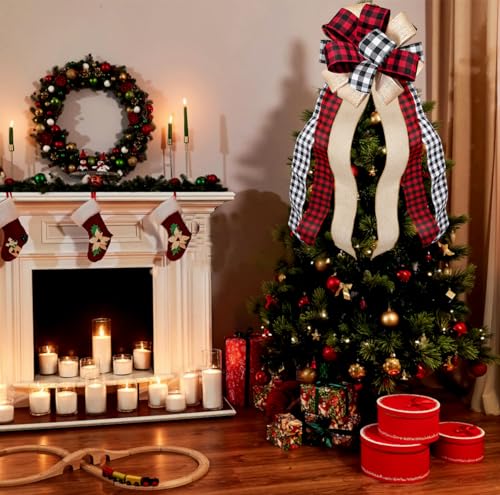 Christmas-Tree-Topper-Large-Buffalo-Plaid-Burlap-Red-and-Black-Gift-Bow-for-Xmas-Tree-Handmade-Holiday-Party-Decorations-13-x-29-Inch Christmas Tree Topper Large Buffalo Plaid Burlap Red and Black Gift Bow for Xmas Tree Handmade Holiday Party Decorations 13 x 29 Inch