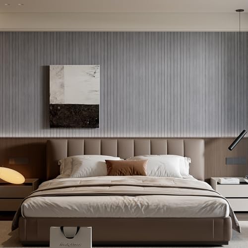 Image of Peel and Stick PVC Slat Wall Panel 3D Wallpaper Gray Faux Foam Self-Adhesive Wallpaper 3D Wall Panel for Walls & Ceilings