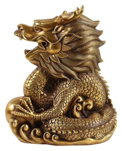 彫刻卓上中国風シュイドラゴン像の装飾品、真鍮製の彫像彫刻オフィス装飾テーブルトップの装飾装飾品、富と成功のためのラッキーギフト4.2cm(色:17cm)
