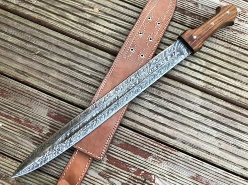 Empire - 24 Inch Long - Sharpe Edges - Full Tang Sword - Handmade Damascus Steel Combat Sword with Sheath - Rose Wood Grip - Hand Forged Medieval Sword - Best Gift for Him