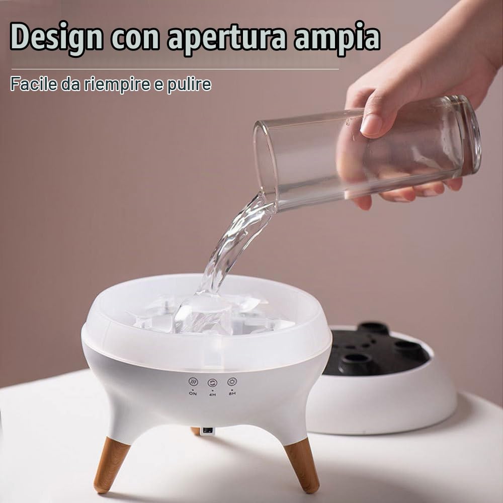 Umidificatore Vulcano, Diffusore di Aromi da 250 ml, Umidificatori Volcano di Fiamma con Nebbia di Medusa, Timer 4 h/8 h, 2 Modalità di Nebbia con Luci LED Colorate e Telecomando per Casa Ufficio