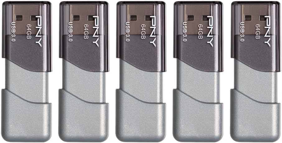 PNY 64GB Turbo Attachรฉ 3 USB 3.0 Flash Drive, Silver (Pack of 5)