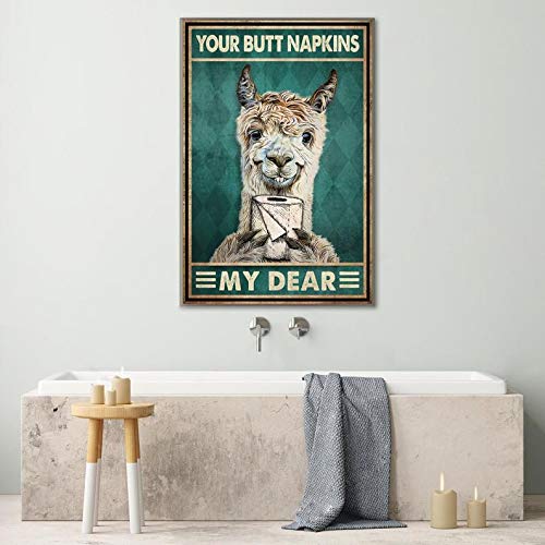 Llama Bathroom Poster Your Butt Napkins My Lord Lady Dear Liege Poster Llama Toilet Restroom Bathroom Wall Hanging Decor Metal Sign Poster 8x12 inches