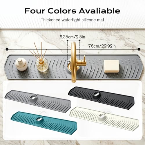 Image of Kitchen Sink Faucet Mat, 2025 New Foldable Faucet Mat for Kitchen Sink, 30in Silicone Faucet Guard & Draining Mat Keep Countertops Dry Splash Guard (Green, 30in)