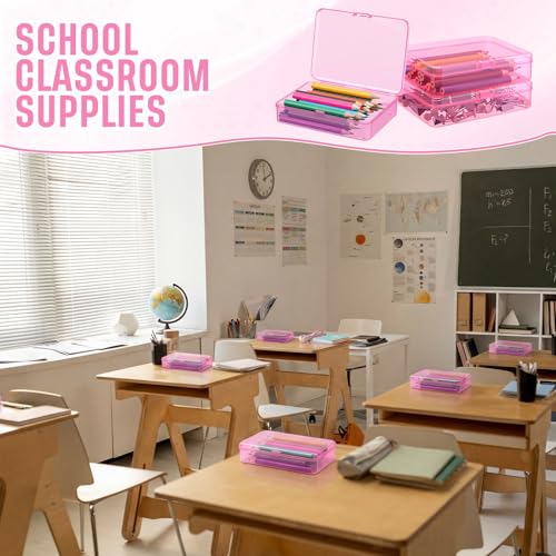 Image of Dunzoom 25 Pcs Plastic Crayon Boxes with Lids, 4.53 x 3.35 x 1.1 Inches Stackable Small Storage Organizer Containers Crayon Pencil Case for Art Crafts Jewelry Beads Office Supplies(Pink)