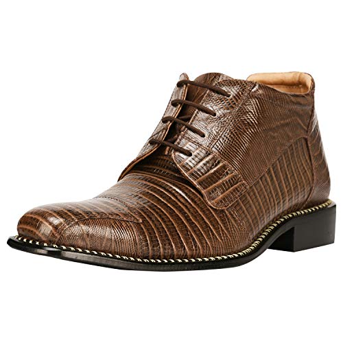 Image of LIBERTYZENO Mens Lizard Print Genuine Leather Adults Ankle Boots Lace Up Dress Shoes for Easter Gift