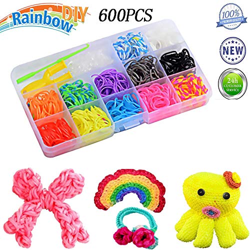 Gomas para hacer pulseras 600 pcs Kit de Pulseras de Goma? DIY para Hacer Joyas para Niños Pulseras Banda de Telar Juego creativo para niños