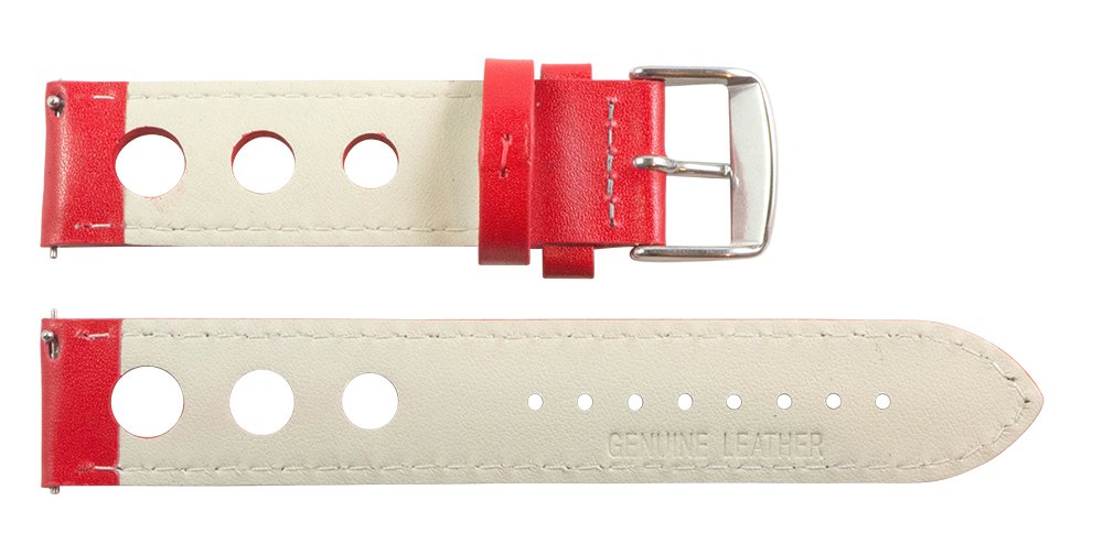 Clockwork Synergy, LLC 26mm Rally 3-hole Smooth Red / Grey Leather Interchangeable Replacement Watch Band Strap