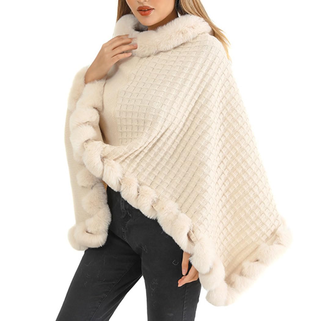 Suéteres de Piel abrigados de Cinco Puntas para Mujer, Poncho Tipo Chal Liso para otoño e Invierno.