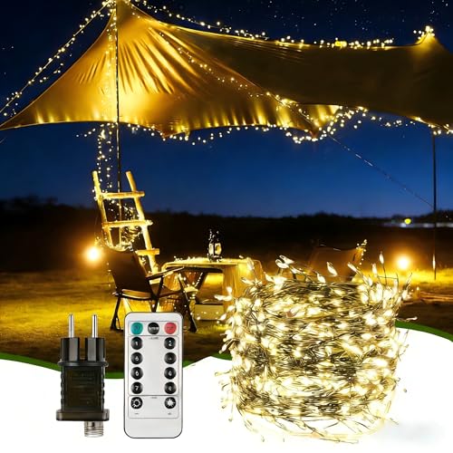 Vankarr Luces Navidad 20M 400 LED Luces de Navidad 8 Modos con Memoria Luz Cadena Ligera para Navidads (Luz cálida, cable verde)