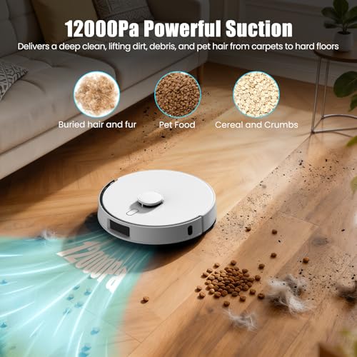 Image of FIXR T30+ Self Emptying Robot Vacuum & Mop Combo with 12,000Pa, Robotic Vacuums Cleaner for Pet Hair, No-Collision Obstacle Avoidance, 75-Day Capacity, Carpet Detection, Anti-Tangle, 240-Min Runtime