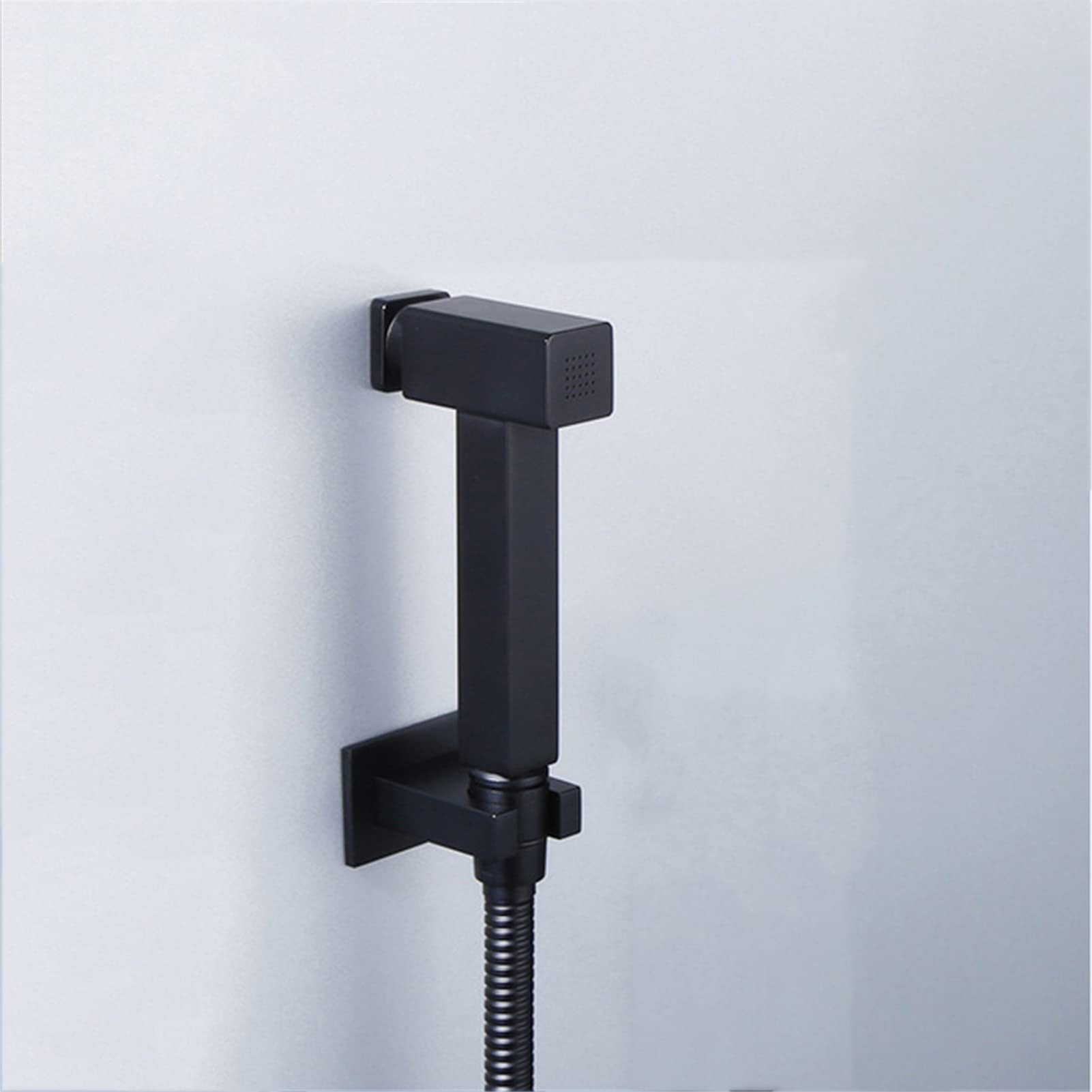 ZQFHSX Matte Black Handheld Bidet Sprayer Single Cold Water Faucet with Push Button Solid Brass Douche Kit Square Shattaf Shower Set for Bathroom Hygiene LWX
