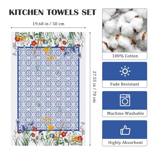 Arquiel Retro Wildflower Kitchen Towel 100% Cotton Quick Dry Dish Towels 48 x 70CM - Image 2