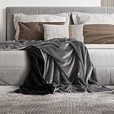 Mon Chateau Luxury Over-Sized Ultra Soft Reversible Flannel Throw Blanket for Couch, Sofa, or Queen Size Bed - Plush Cozy Soft Blanket for Sleeping or Home Decor - 98' x 92' (Grey - Queen)