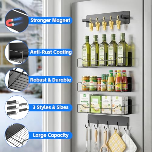 Magnetic Laundry Shelf Organizer, 5 Pack Magnetic Shelves for Washing Machine with Hooks, Heavy Duty Magnetic Storage Rack for Washer, Dryer, Refrigerator, Kitchen, Pantry & Laundry (Grey) - image 6