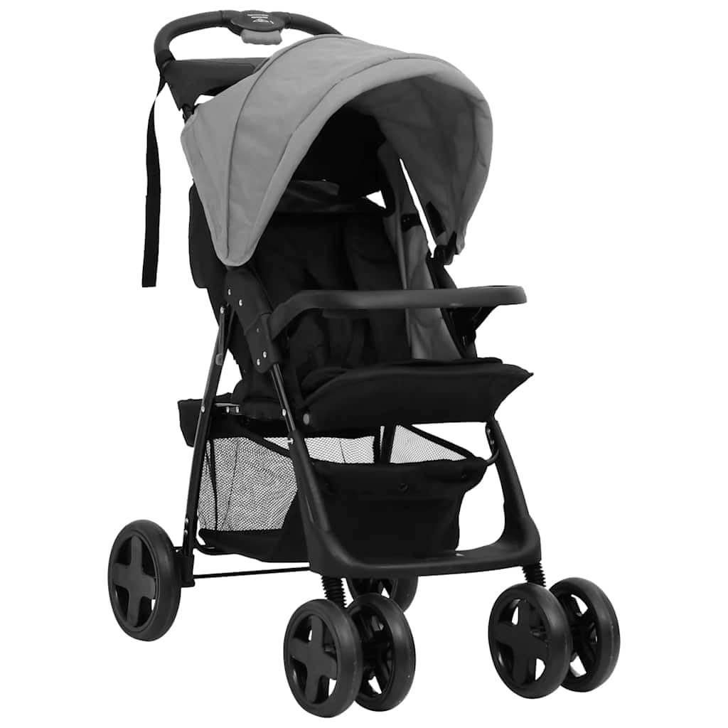Cochecito 3 en 1 con diseño plegable en color gris claro y negro, acero ligero, plegable, para ciudad y viaje, incluye capazo, toldo, función reclinable y protector de lluvia