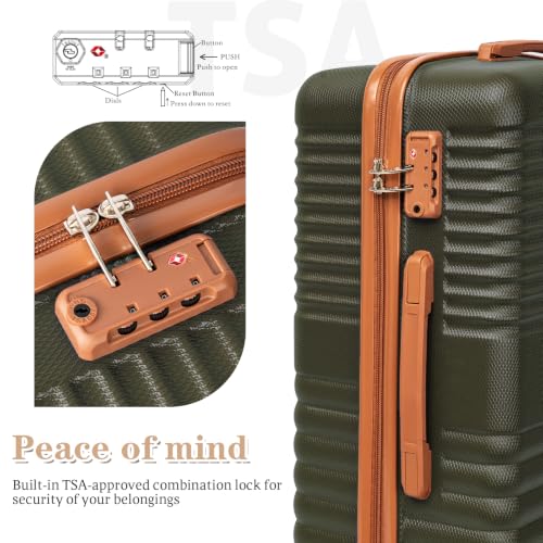 Image of Cobens Luggage Sets 5 Piece, Suitcases with Wheels, 20 inch /24 inch /28 inch,Olive