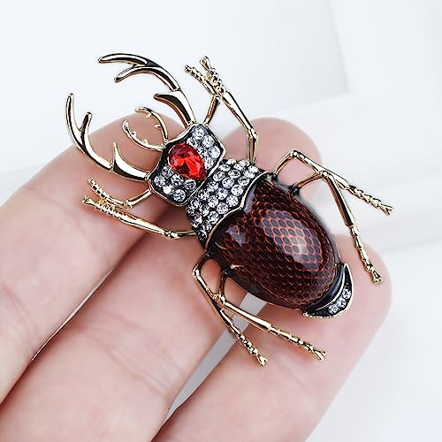 Image of Vintage Rhinestones Crystal Beetle Bug Ename Insect Scarab Brooch Pin Lapel Pin Accessories for Men Women