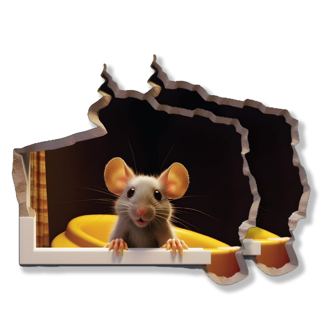 Autocollants muraux 3D trou de souris en vinyle pour chambre d'enfant x2