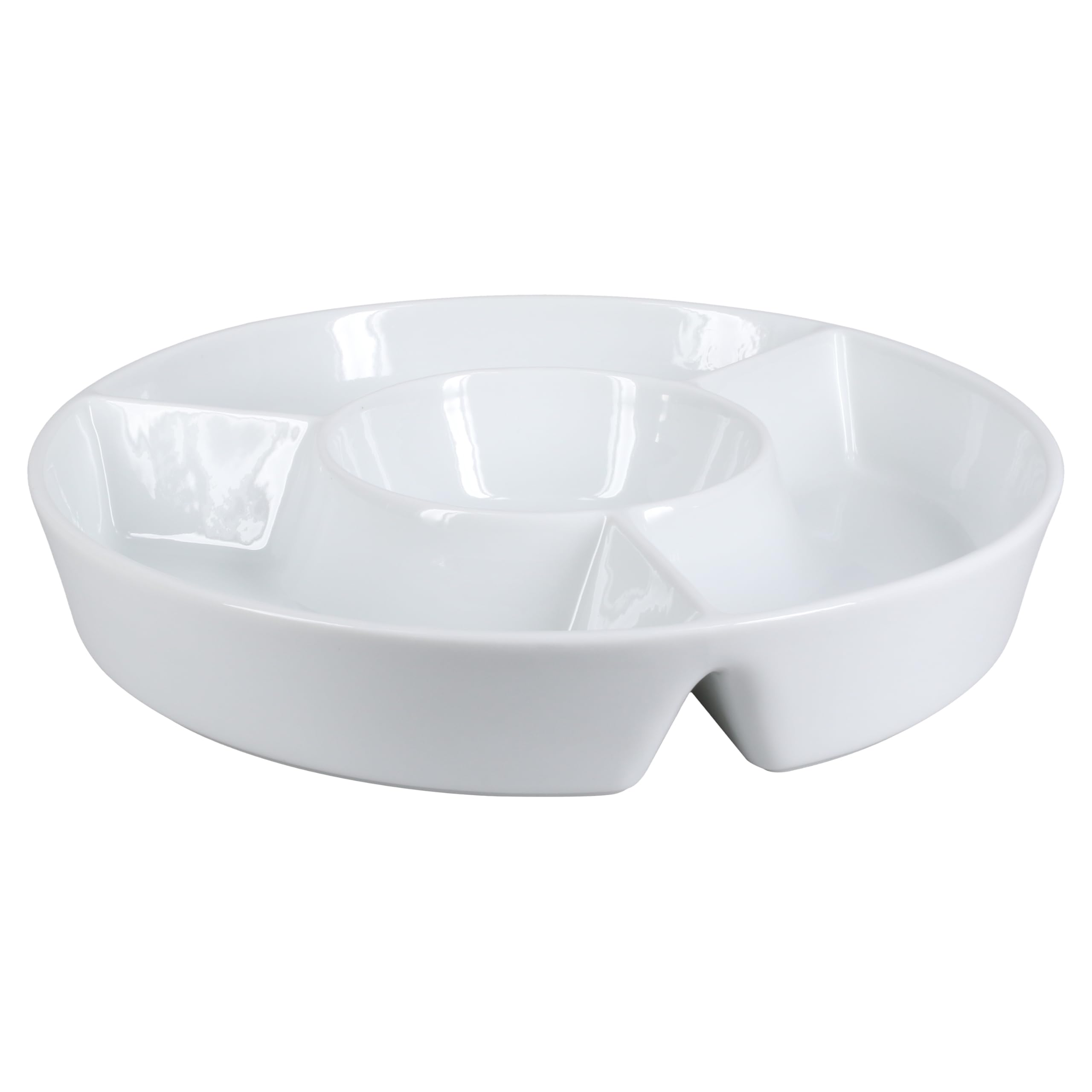 BIA Cordon Bleu Everyday Porcelain Round Chip n' Dip 4-Section Platter, 12"; 19 oz., White