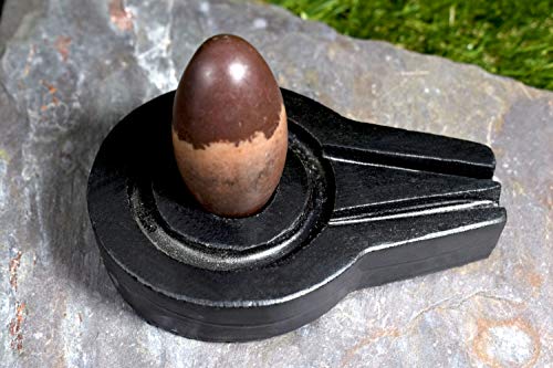 Image of Original Narmadeshwar Shivling Stone for Puja | Narmadeshwar Shivling with Jalhari Base, Black