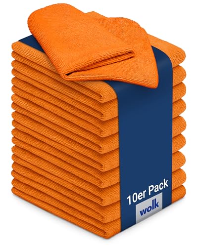 wolk Paños de microfibra – 10 unidades – Tamaño: 40 x 40 cm – Color: naranja – Material: poliéster/poliamida – trapos, paños de limpieza, paños de limpieza – baño, pasteles, gastronomía