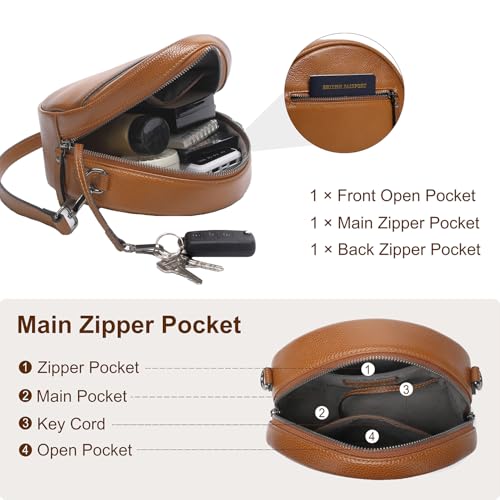 Image of COOLCY Leather Crossbody Bags,Circle Purse Shoulder Bag, Fashion Round Handbag for Travel,Valentine's Gift for Women