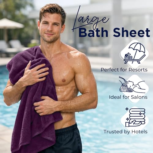 Image of DAN River 2 Pack Bath Sheets Extra Large 35x70, Large Bath Towels for Adults, XL Oversized Heavy Duty Towel Set, 600 GSM 100% Ring Spun Cotton, Soft Quick Dry, Purple Passion