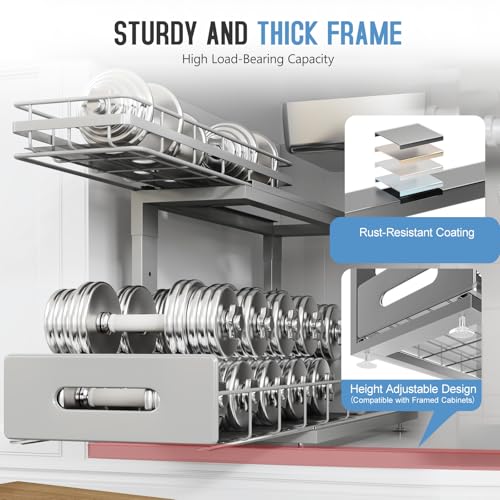 Image of Under Sink Organizer Upgrade To Professional Rails,2-Tier Dual Pull Out Cabinet Storage,Height Adjustable Slide Out Drawers For Bathroom Kitchen,2 Pack-18.5 inchDx12.8 inch-16.9 inchH,Gun Gray