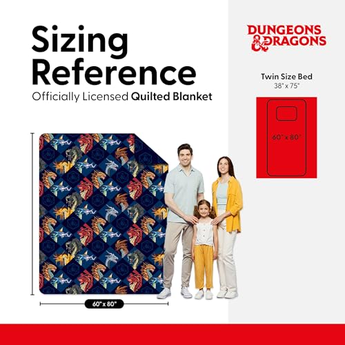 Image of Northwest Dungeons & Dragons Dragons & Dice Quilted Blanket, Comfy Throw, Soft Lightweight Bedding for Bed, or Couch, 60 x 80 inches