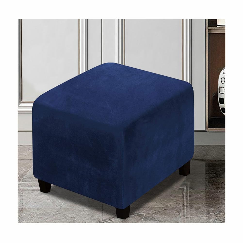 XGANGM Square Footstool Cover Velvet Stretch Small/Medium/Large/Extra Large 38~40/43~50/52~58/68~81/88~95/100~111CM Ottoman Cover Velvet Square Storage Footstool Cover,navyblue,L/W100~111CM