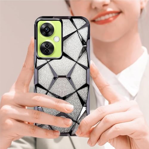 Image of Stylish Gradient Glitter Clear Case for OnePlus Nord CE 3 Lite 5G Luxury Electroplated 3D Cube, Diamond Bling Shiny Soft TPU Clear Shockproof Women & Teen Girls Protective Phone Cover (Black)