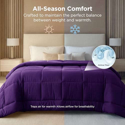 Image of Bedsure Comforter Duvet Insert - Quilted Comforters Oversize Queen Size, All Season Duvet, GentleSoft Down Alternative Bedding Blanket, with 8 Tabs, Gifts for Women /Men, Purple, Oversize Queen 98x98