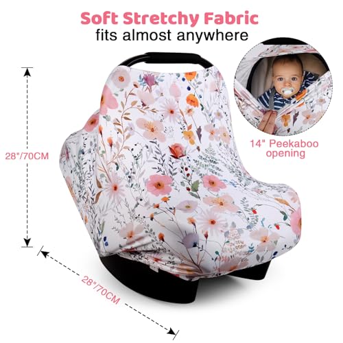 Image of Rquite All-in-1 Car Seat Cover Baby, Carseat Covers for Girl Boy, Stretchy Soft Infant Car Seat Cover, Multi-use Baby Carrier Cover, Car Seat Canopy, Stroller Sun Shade, Nursing Breastfeeding Cover